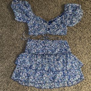 WILD FABLE blue floral 2 piece skirt set